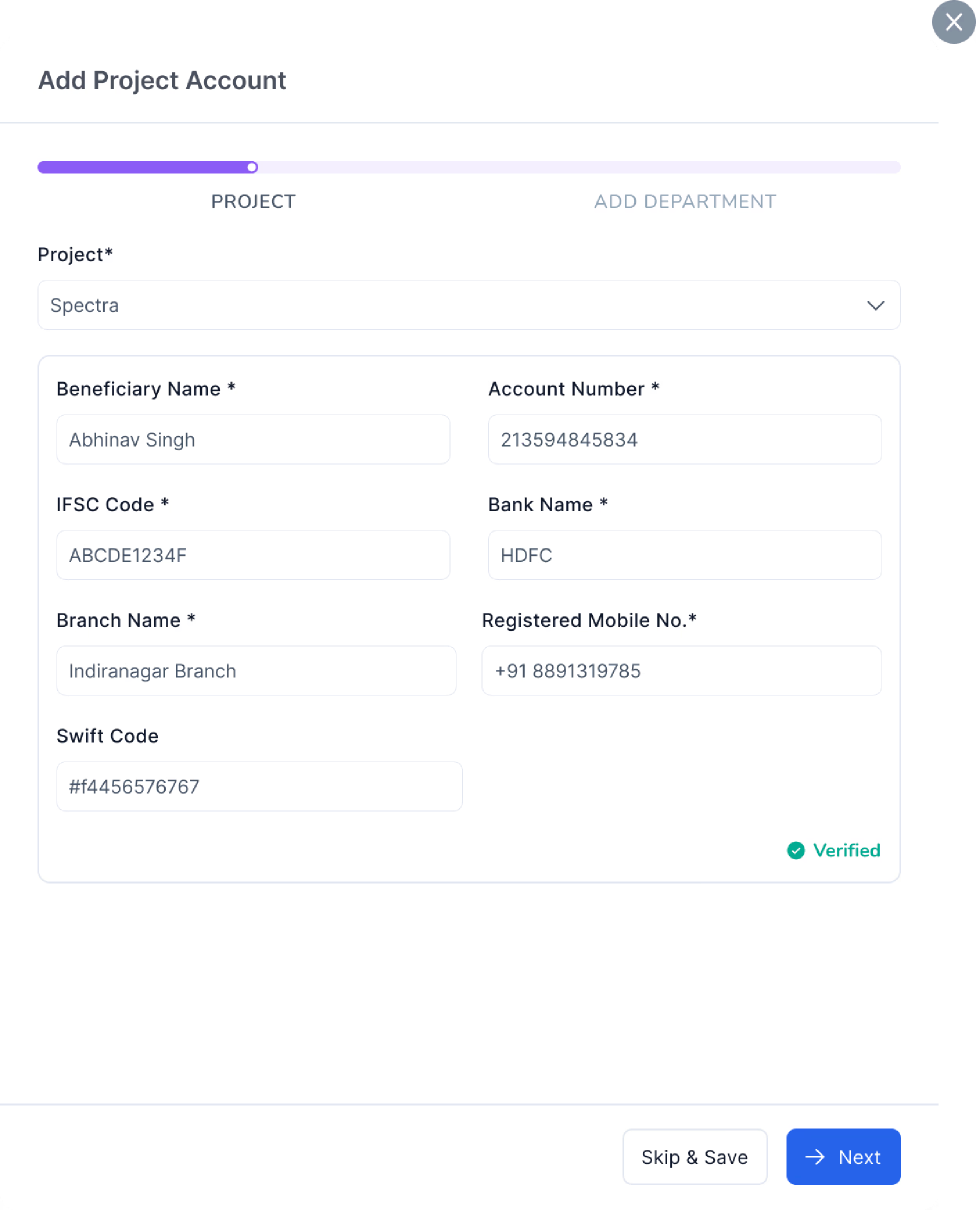 Add project account - verified